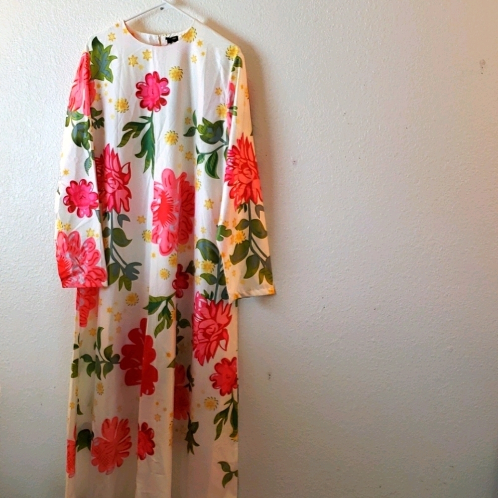 VONDA Long Sleeve White Floral Maxi Dress Size 3XL